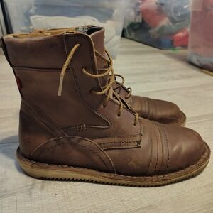 Oliberte Gando Mens Brown Leather Lace Up Cap Toe Wedge Sole Boots Size 46 EU 13
